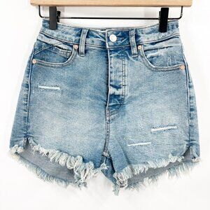 Free People Light Blue Distressed Denim Jean Shorts